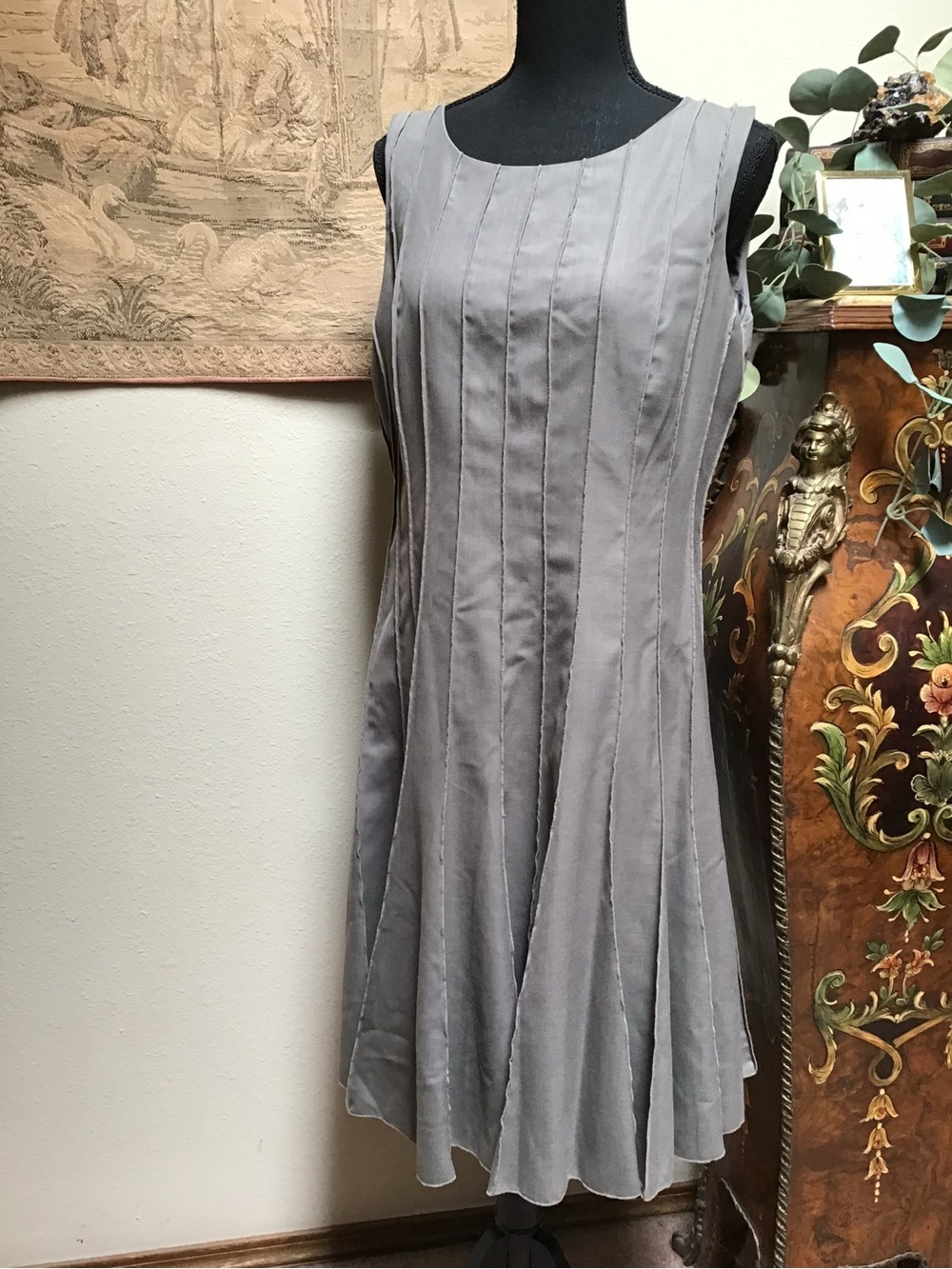 Calvin Klein Sleeveless Gray Pleated A-Line Dress